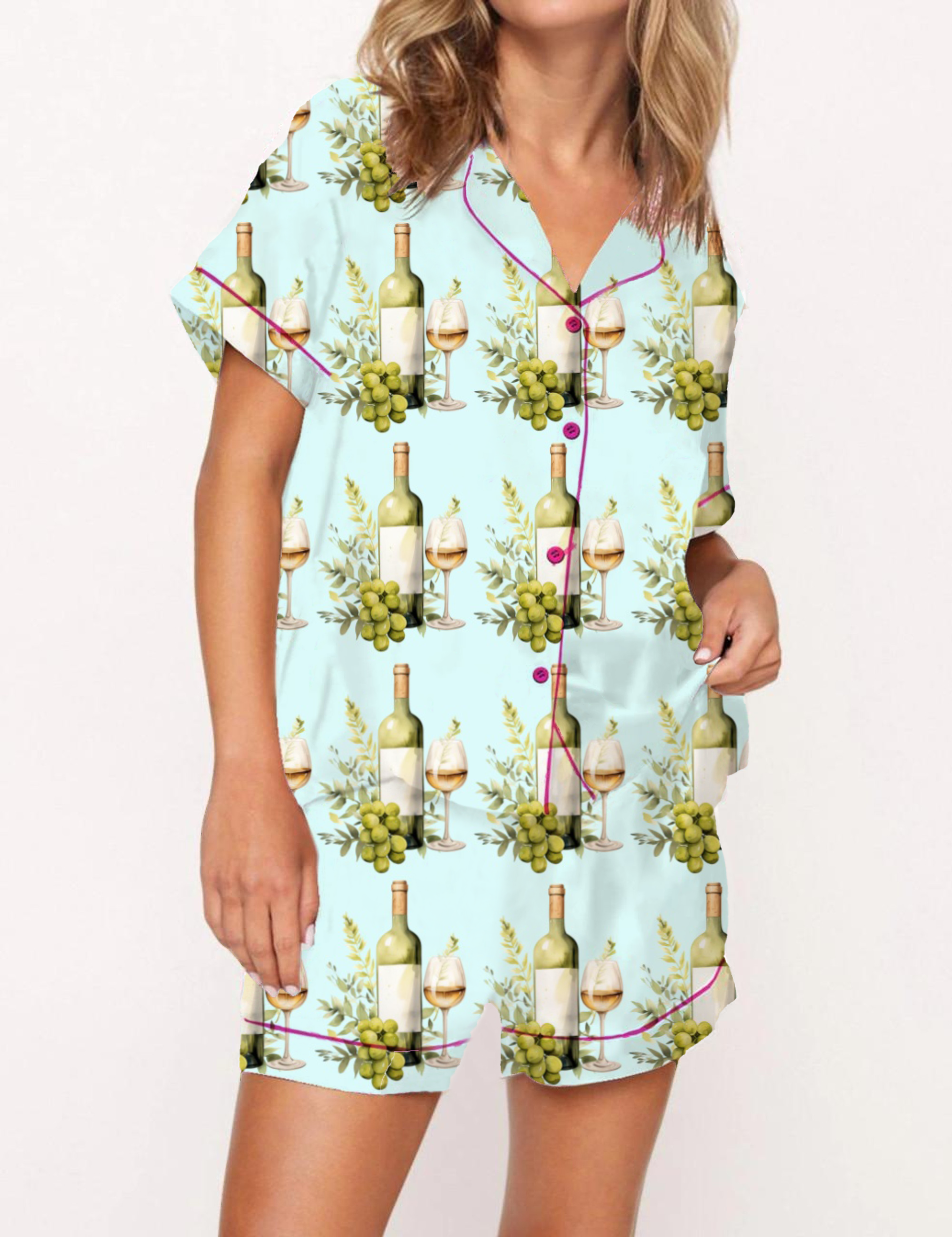 Wine Holiday Satin Pajama Short Set For Woman