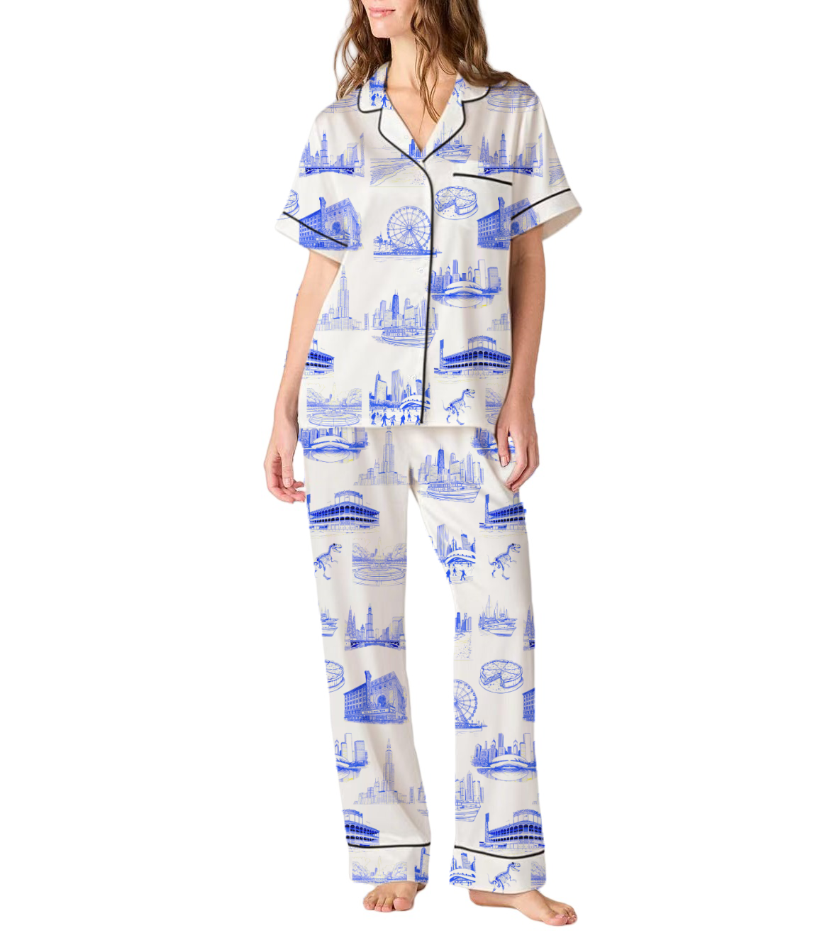 Chicago Toile Silky Satin Pajama Pants Set For Women