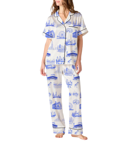 Chicago Toile Silky Satin Pajama Pants Set For Women