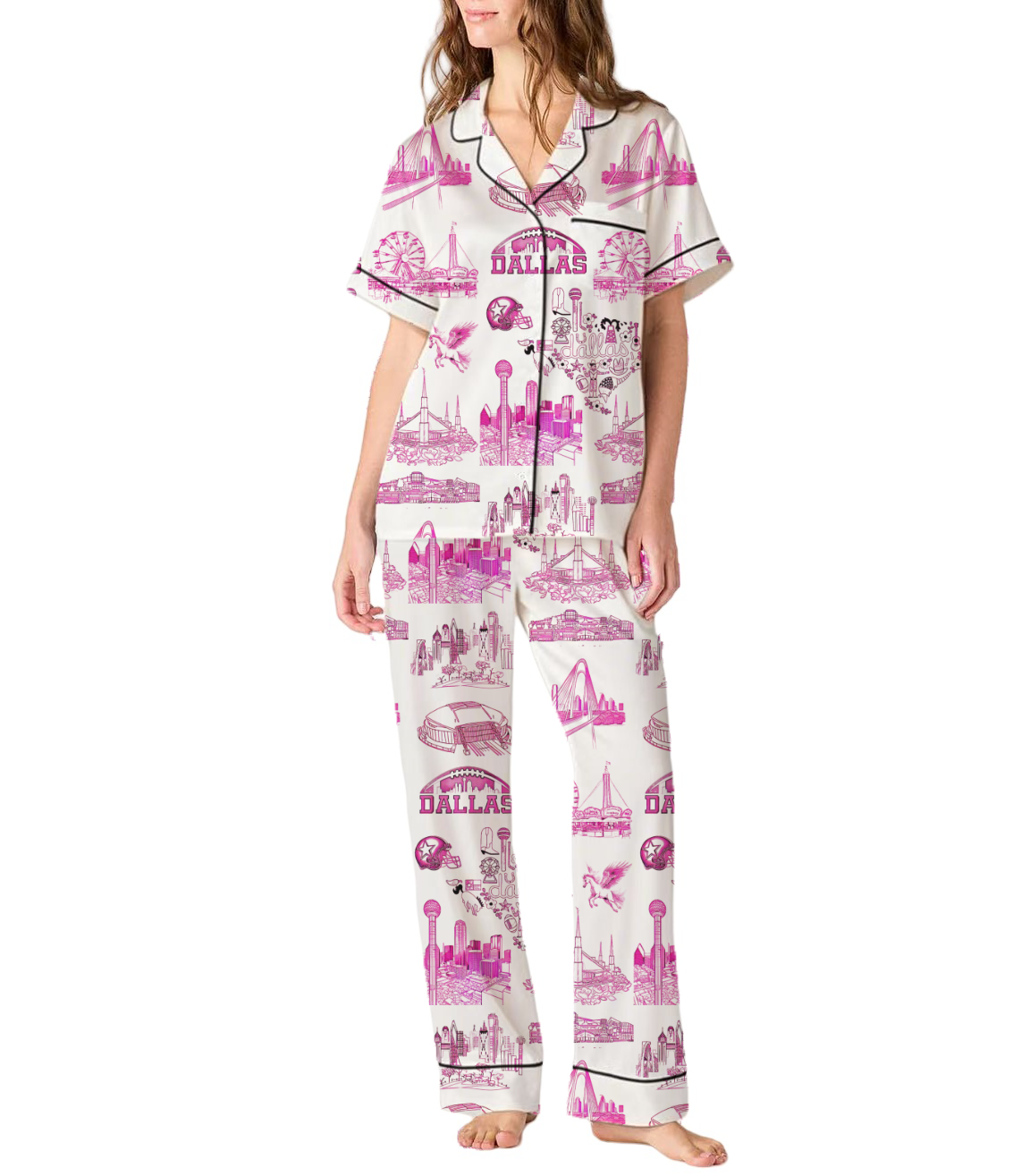 Dallas Toile Silky Satin Pajama Pants Set For Women