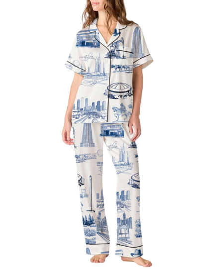 Houston Toile Silky Satin Pajama Pants Set For Women