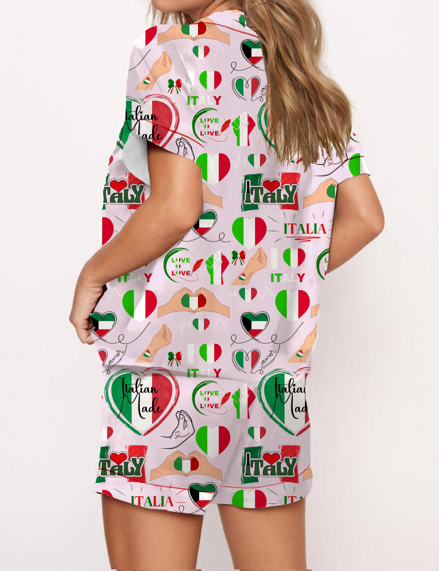 Italy Travel Silky Satin Pajama Short Set For Women