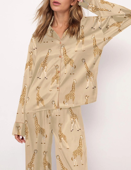 Giraffe Satin Pajama Set For Women