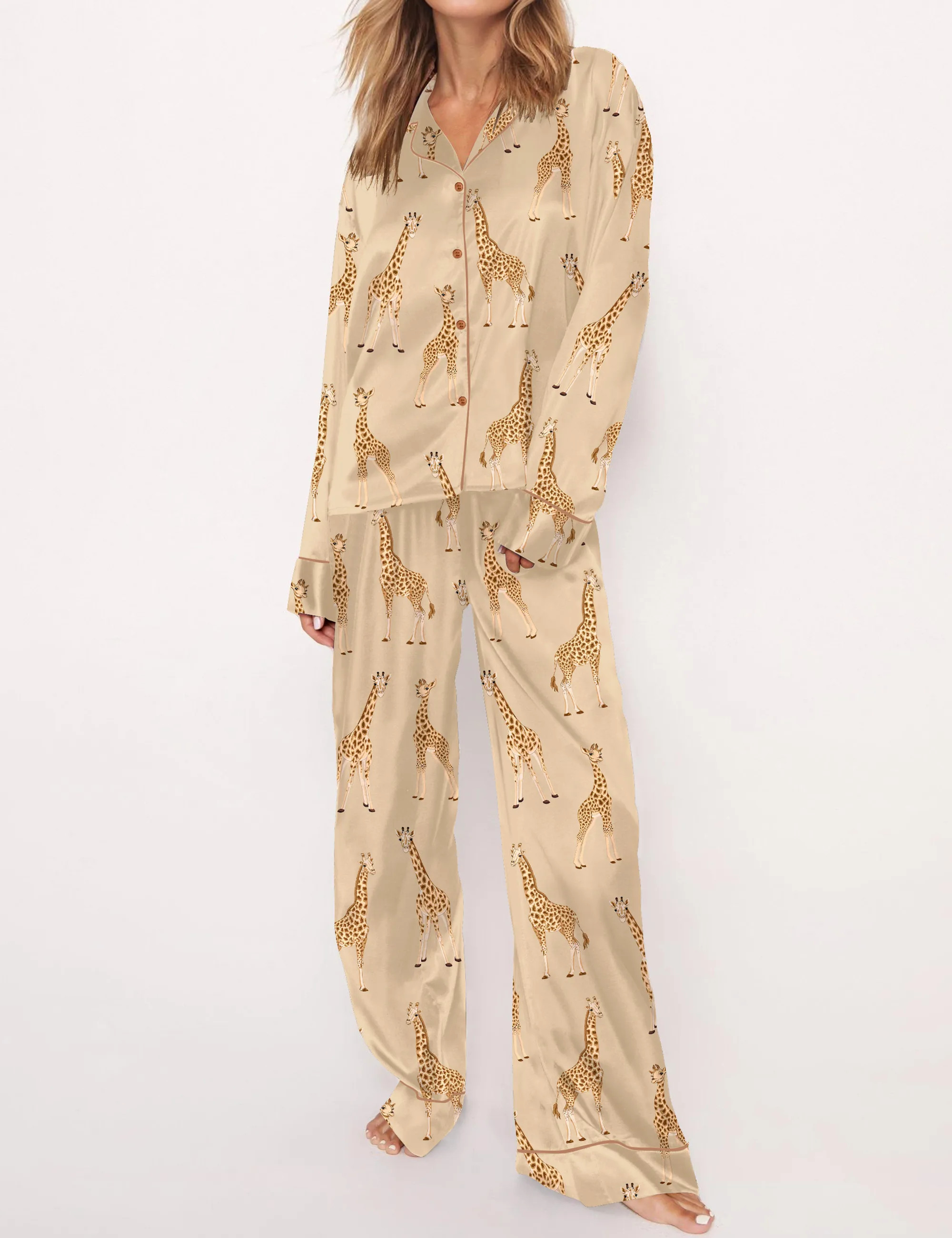 Giraffe Satin Pajama Set For Women