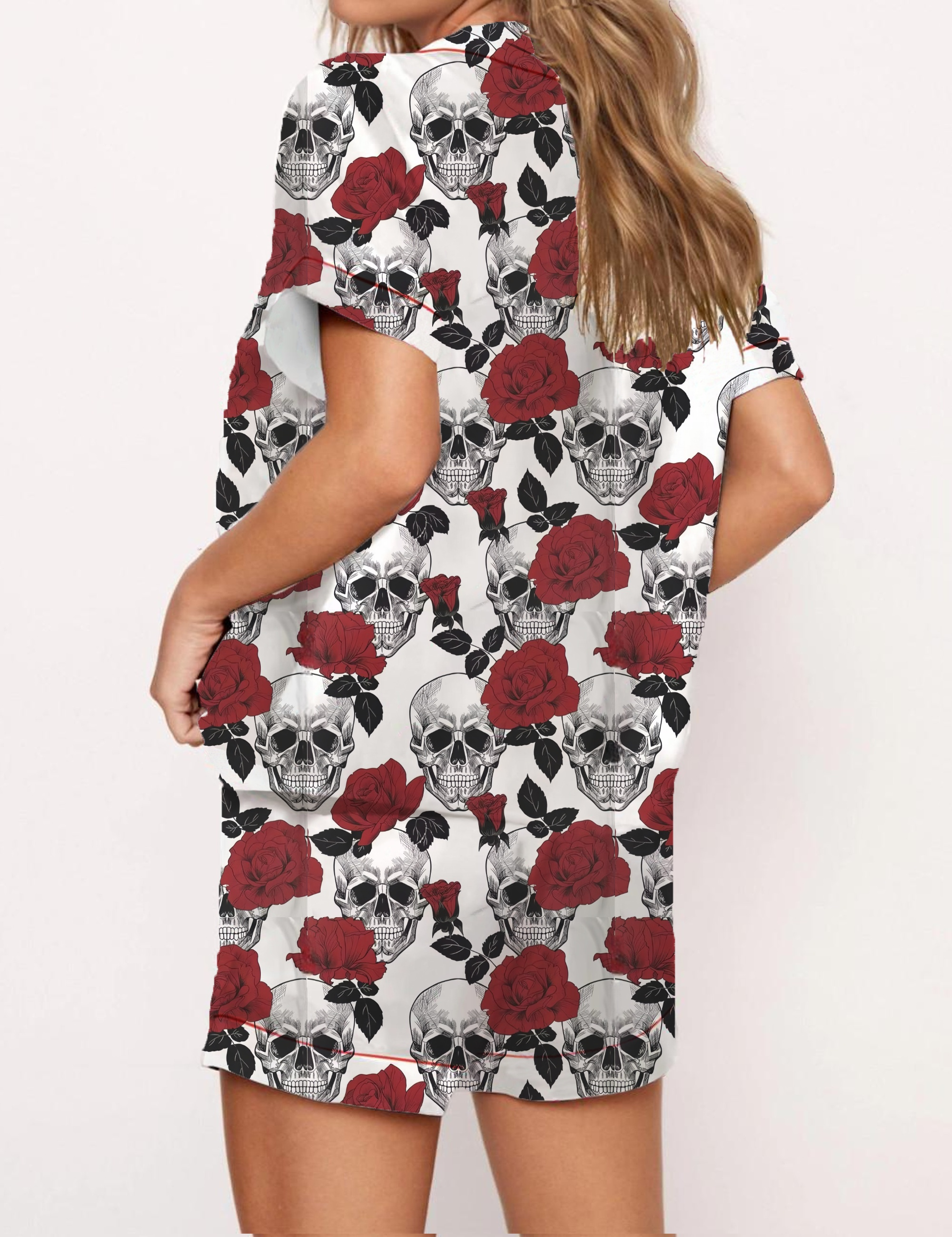 Floral Skull Satin Pajama Short Set