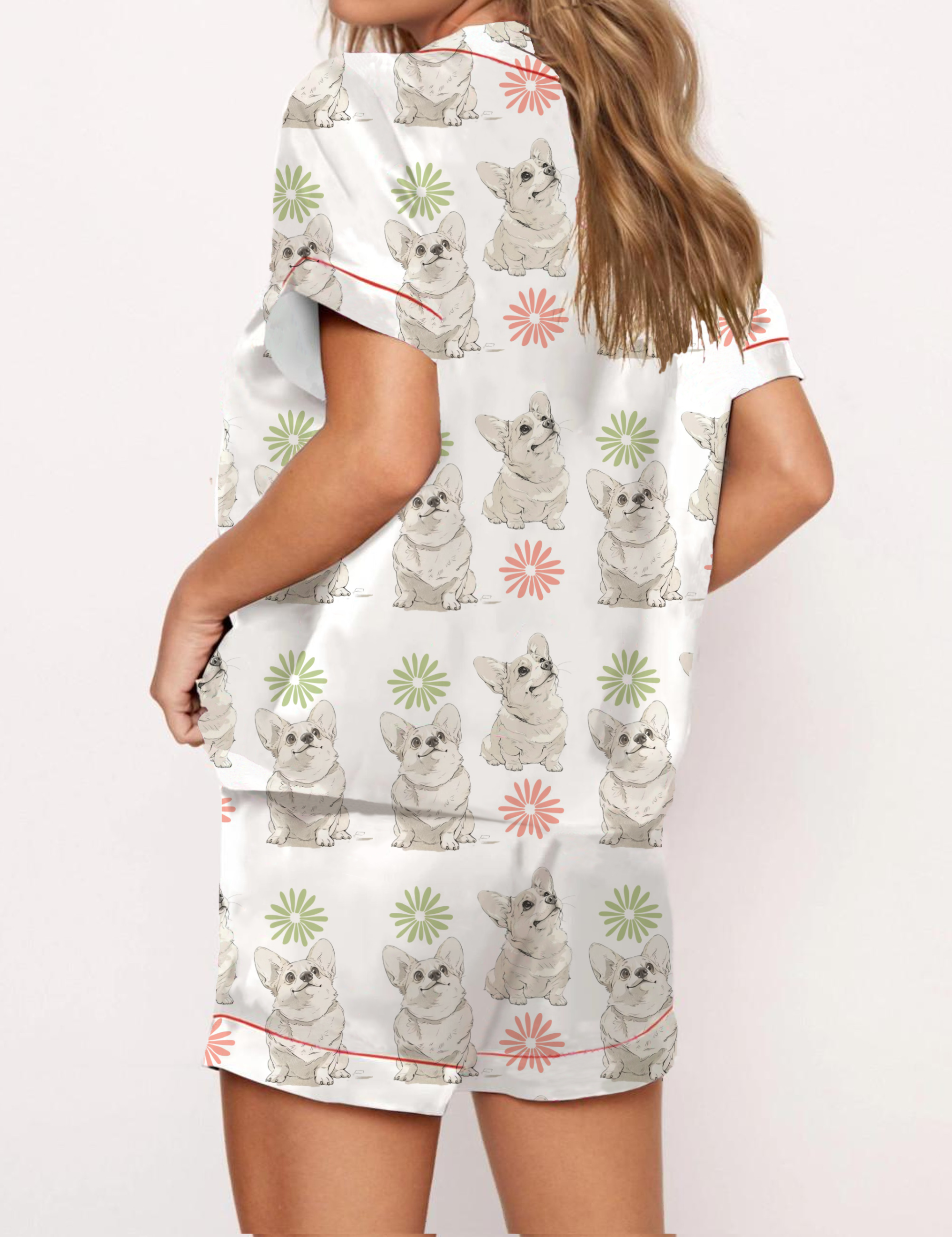 Pembroke Welsh Corgi Silky Satin Pajama Short Set For Women