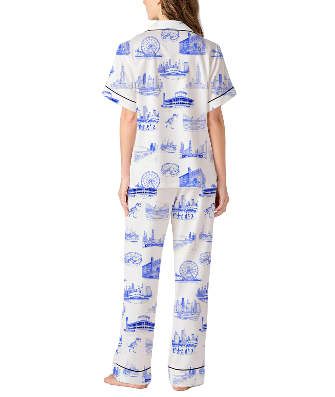 Chicago Toile Silky Satin Pajama Pants Set For Women