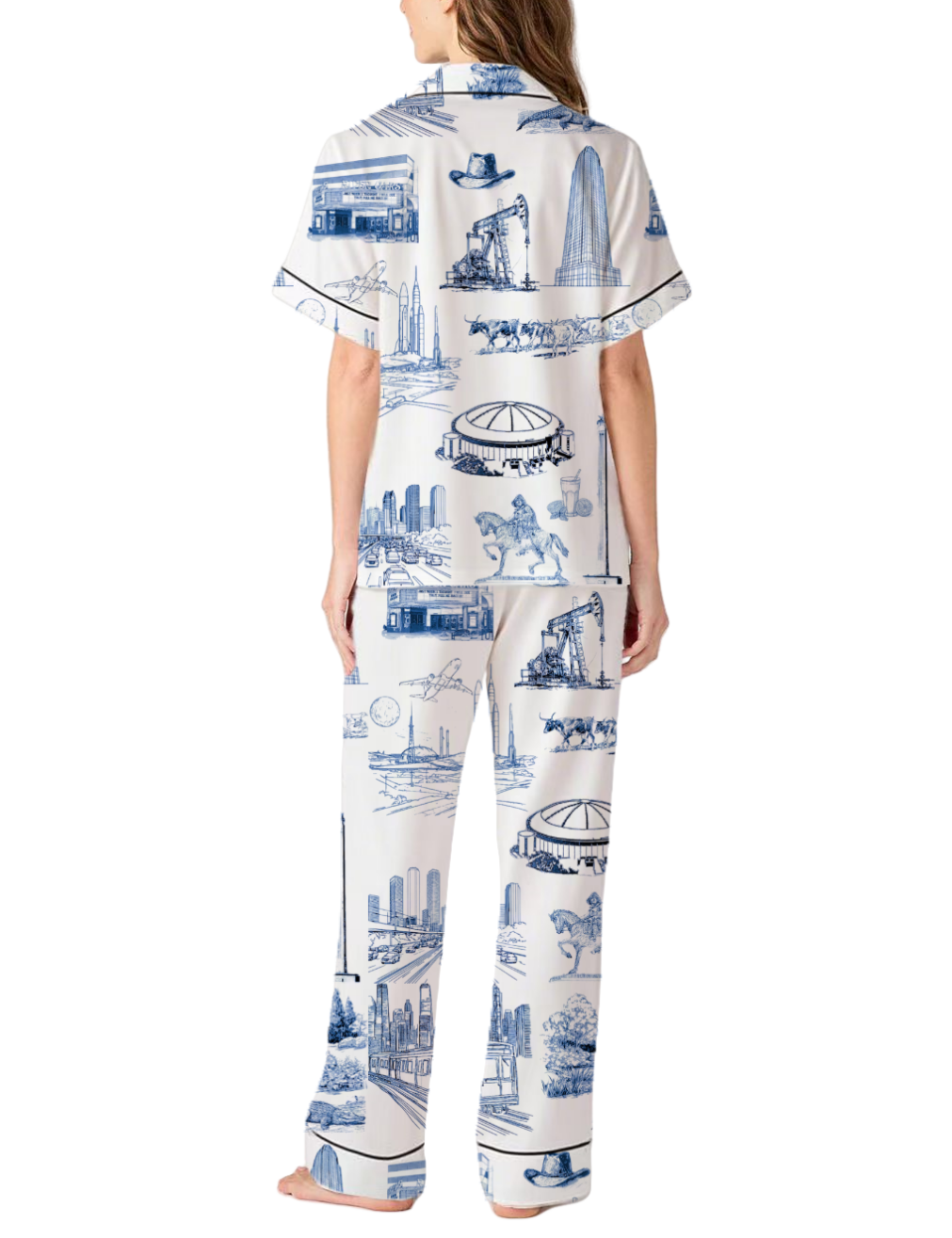 Houston Toile Silky Satin Pajama Pants Set For Women