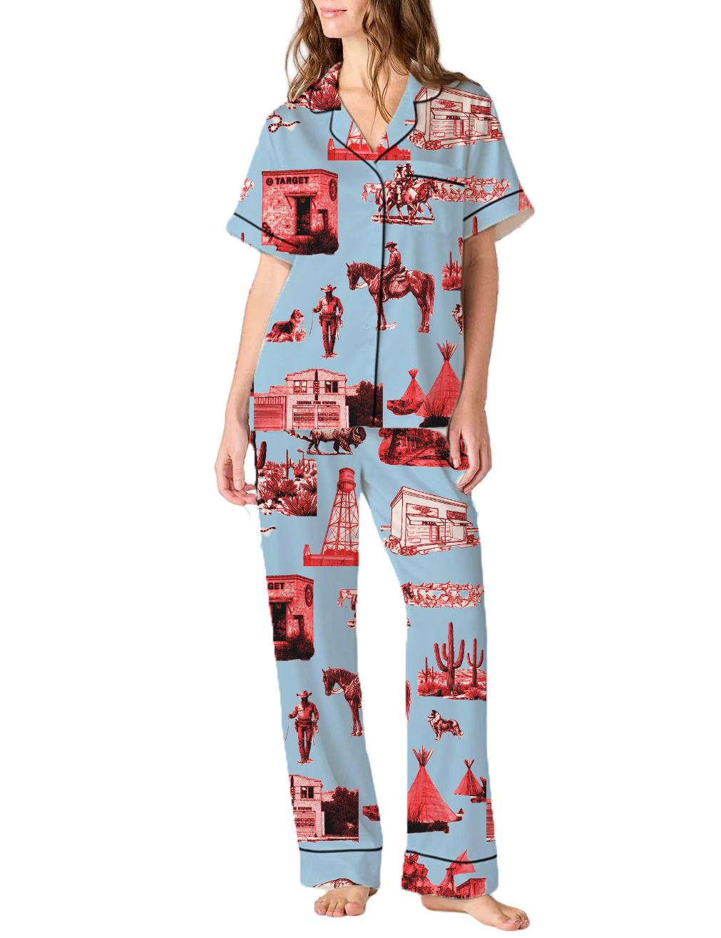 Marfa Toile Silky Satin Pajama Pants Set For Women