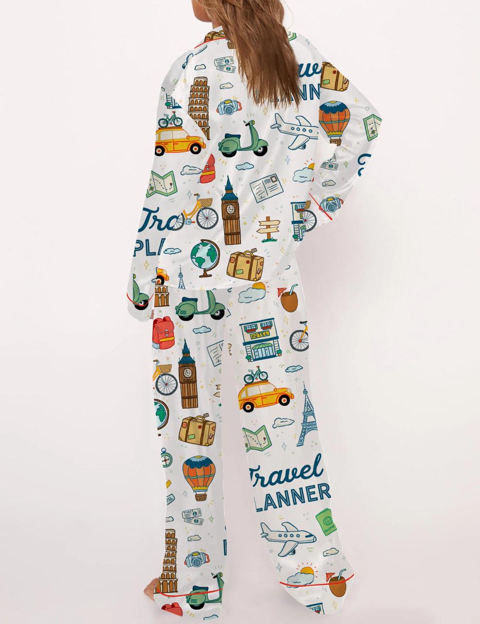Travel Planner Satin Pajama Set For Women