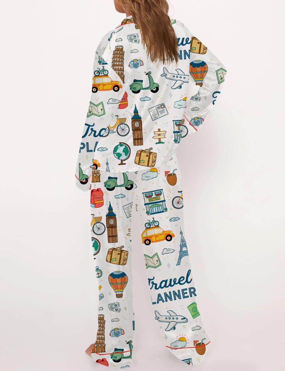 Travel Planner Satin Pajama Set For Women