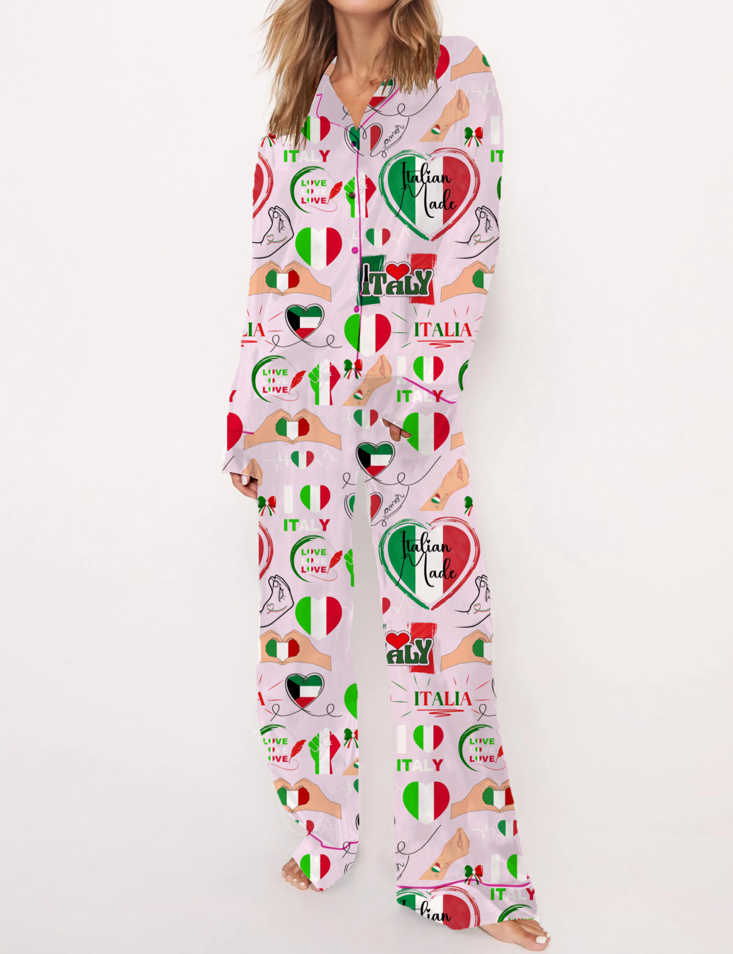 Italy Travel Silky Satin Pajama Short Set For Women
