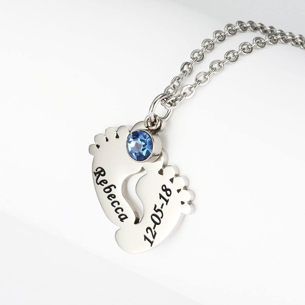 Personalized Baby Feet with Birthstone Necklace Mother's Day Thanksgiving Day Jewelry Gift for Mother Grandma