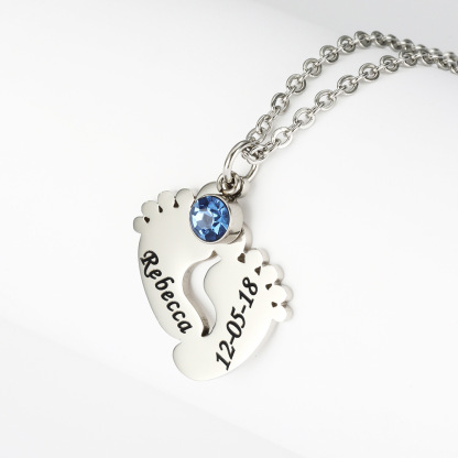 Personalized Baby Feet with Birthstone Necklace Mother's Day Thanksgiving Day Jewelry Gift for Mother Grandma