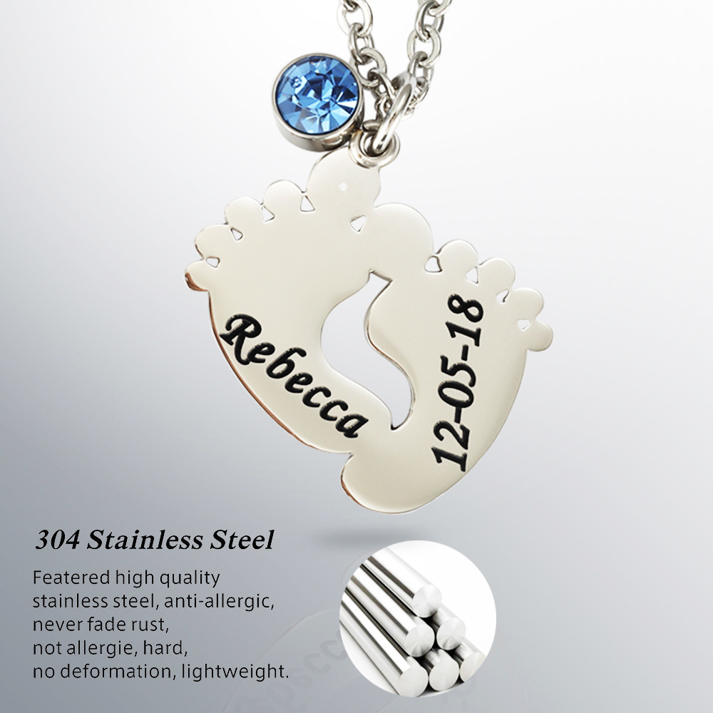 Personalized Baby Feet with Birthstone Necklace Mother's Day Thanksgiving Day Jewelry Gift for Mother Grandma