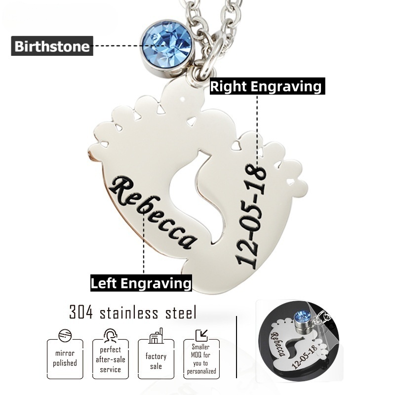 Personalized Baby Feet with Birthstone Necklace Mother's Day Thanksgiving Day Jewelry Gift for Mother Grandma