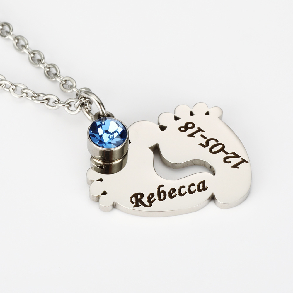 Personalized Baby Feet with Birthstone Necklace Mother's Day Thanksgiving Day Jewelry Gift for Mother Grandma