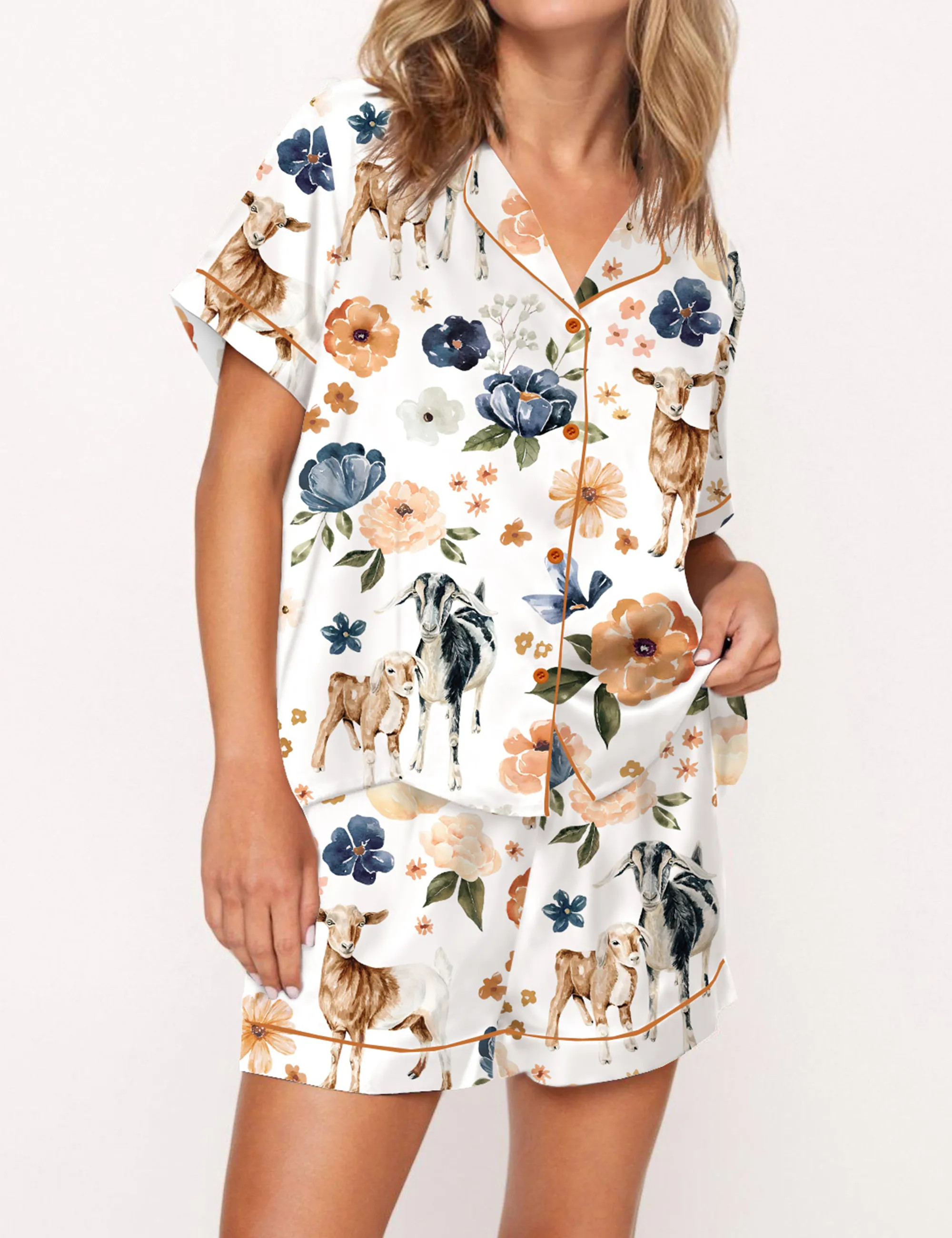 Goat Farm Floral Silky Satin Pajama Set For Women