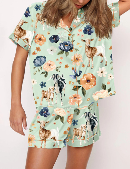 Goat Farm Floral Silky Satin Pajama Set For Women
