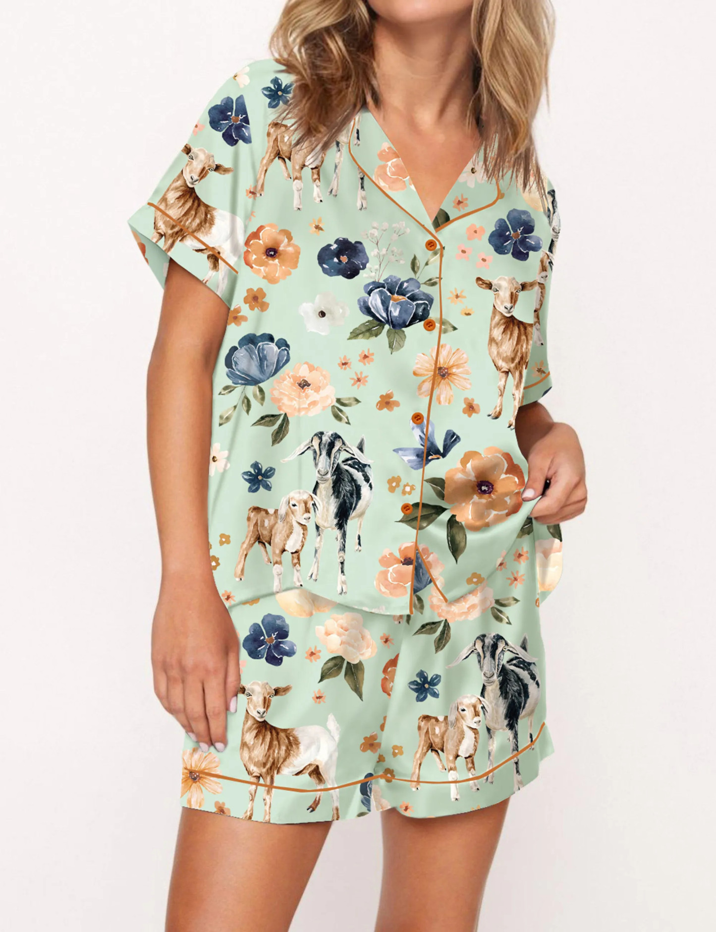 Goat Farm Floral Silky Satin Pajama Set For Women