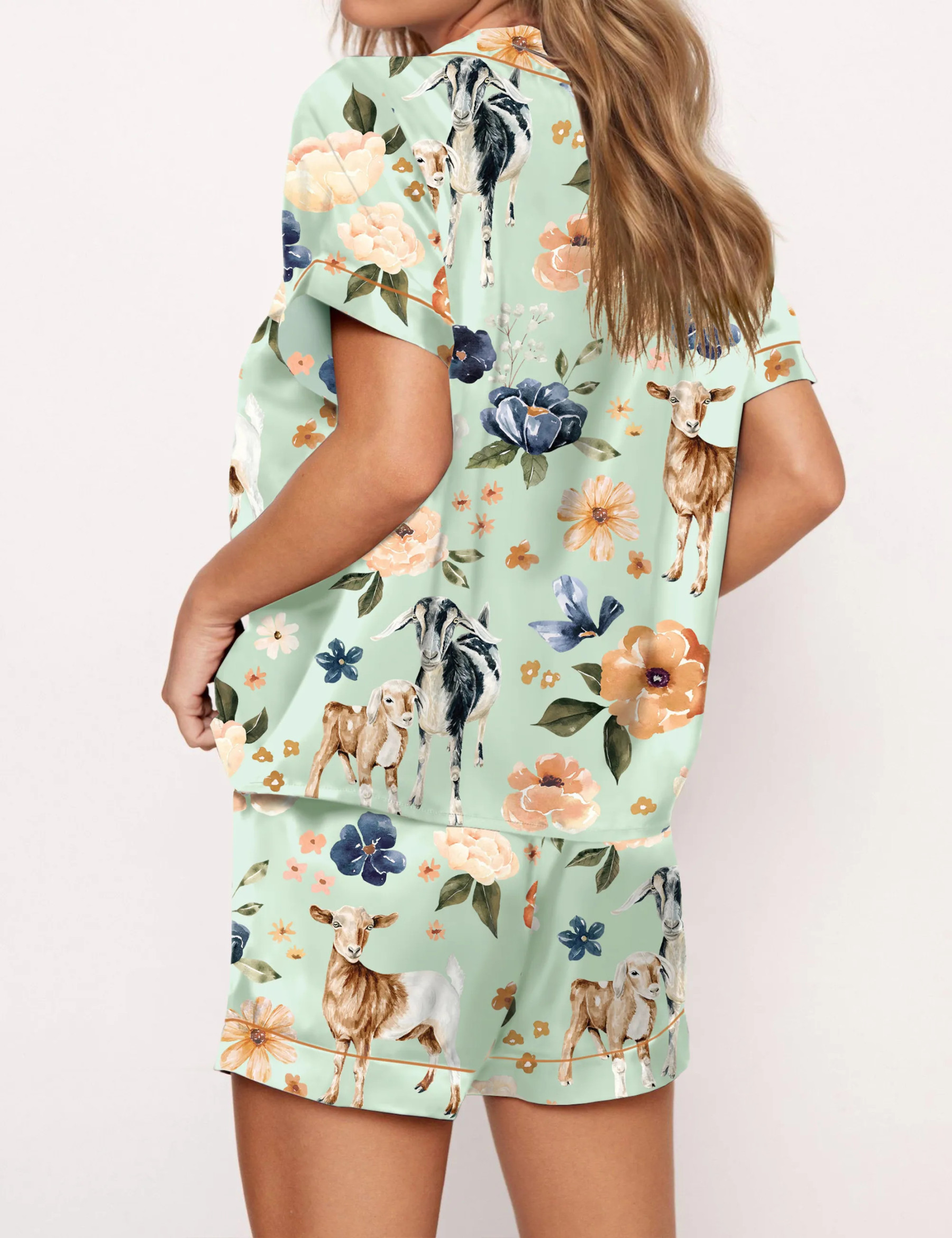 Goat Farm Floral Silky Satin Pajama Set For Women