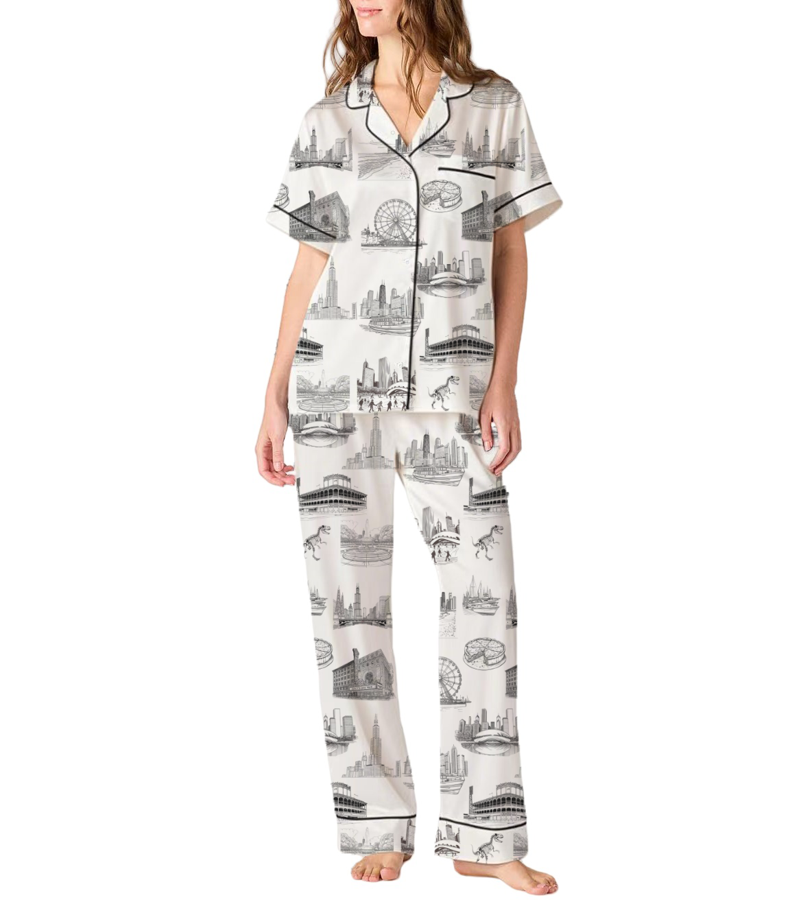 Chicago Toile Silky Satin Pajama Pants Set For Women