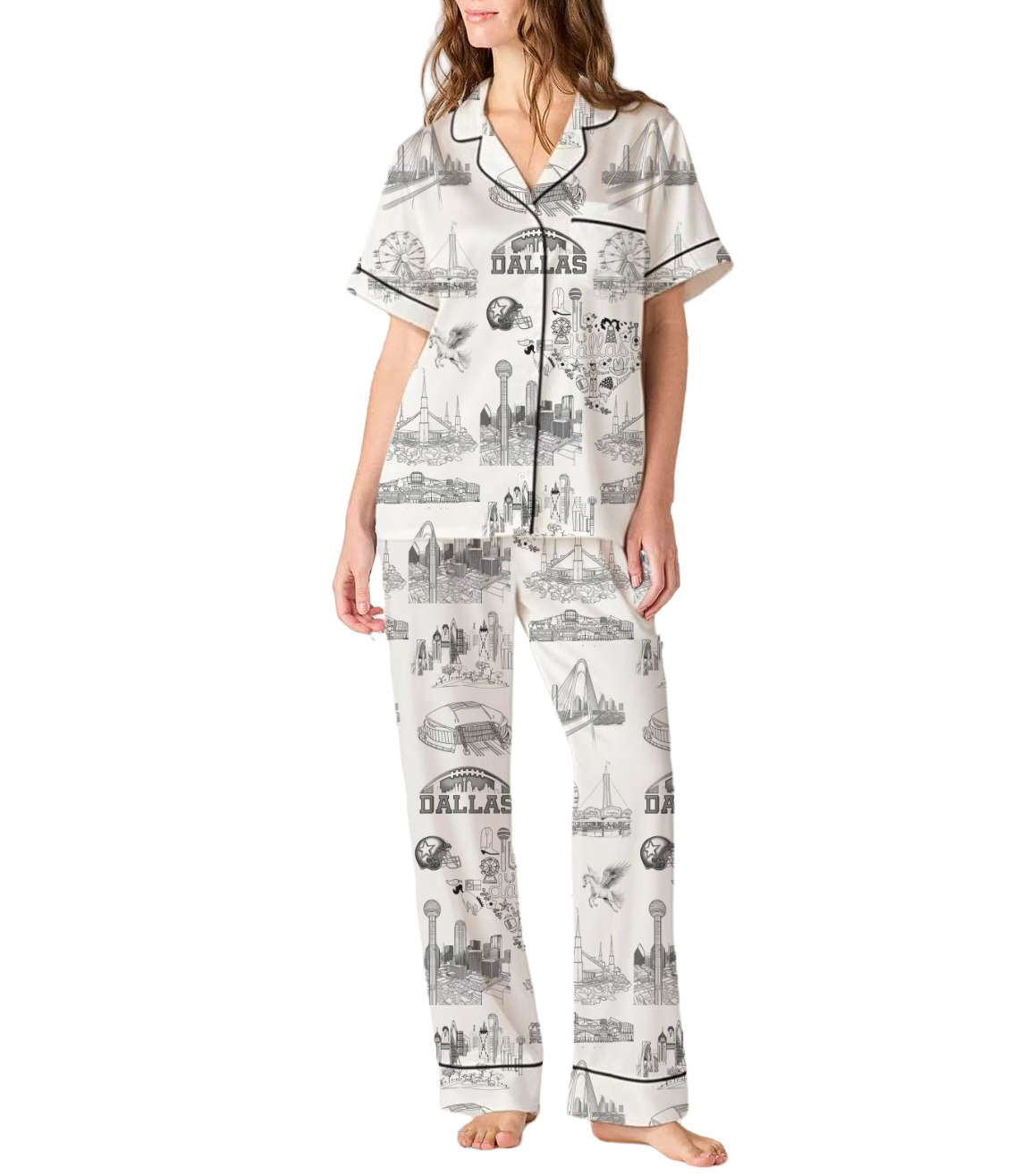 Dallas Toile Silky Satin Pajama Pants Set For Women