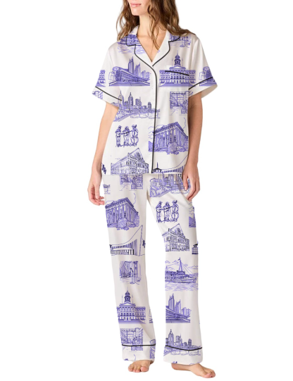 Nashville Toile Silky Satin Pajama Pants Set For Women