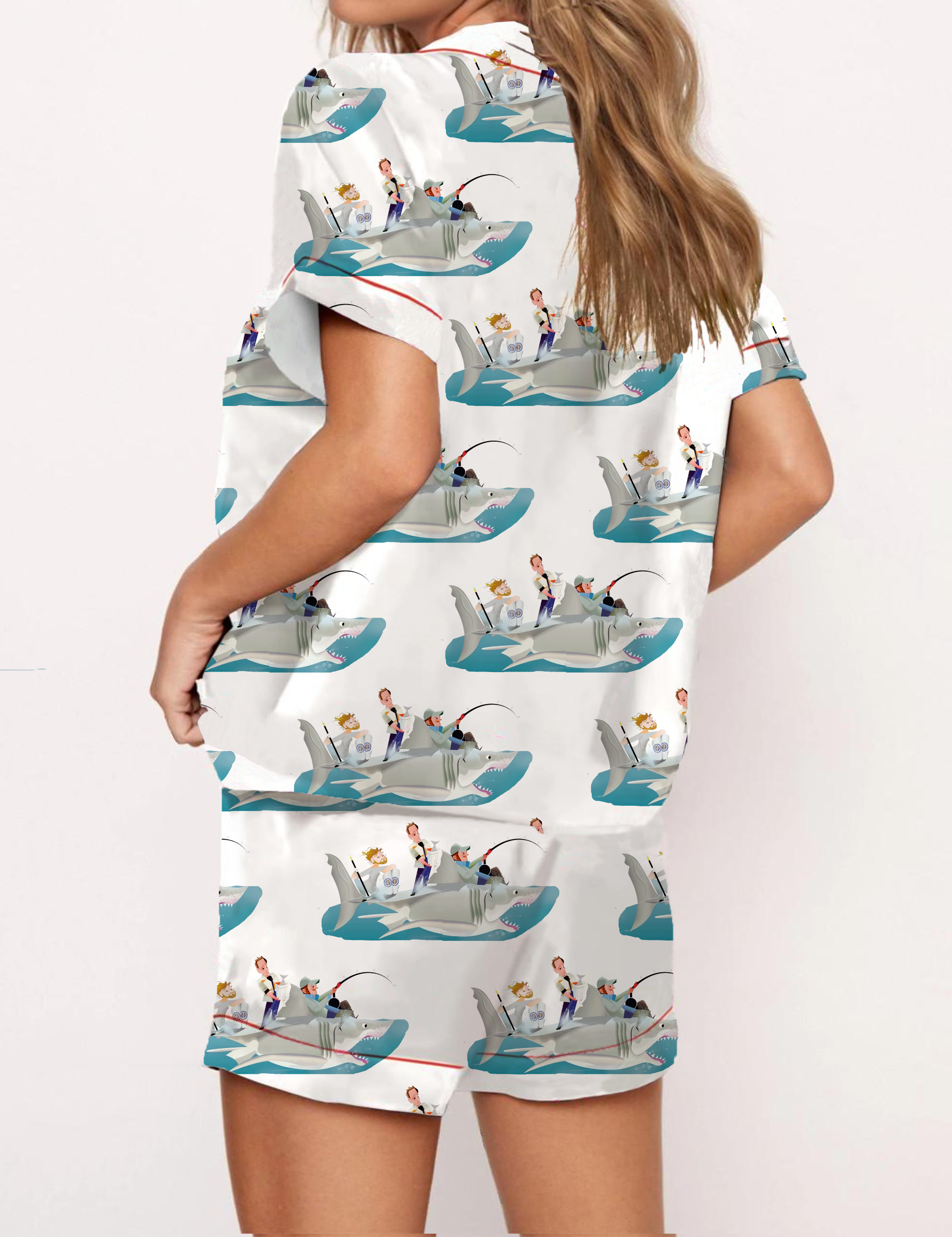 Shark Silky Satin Pajama Short Set For Women