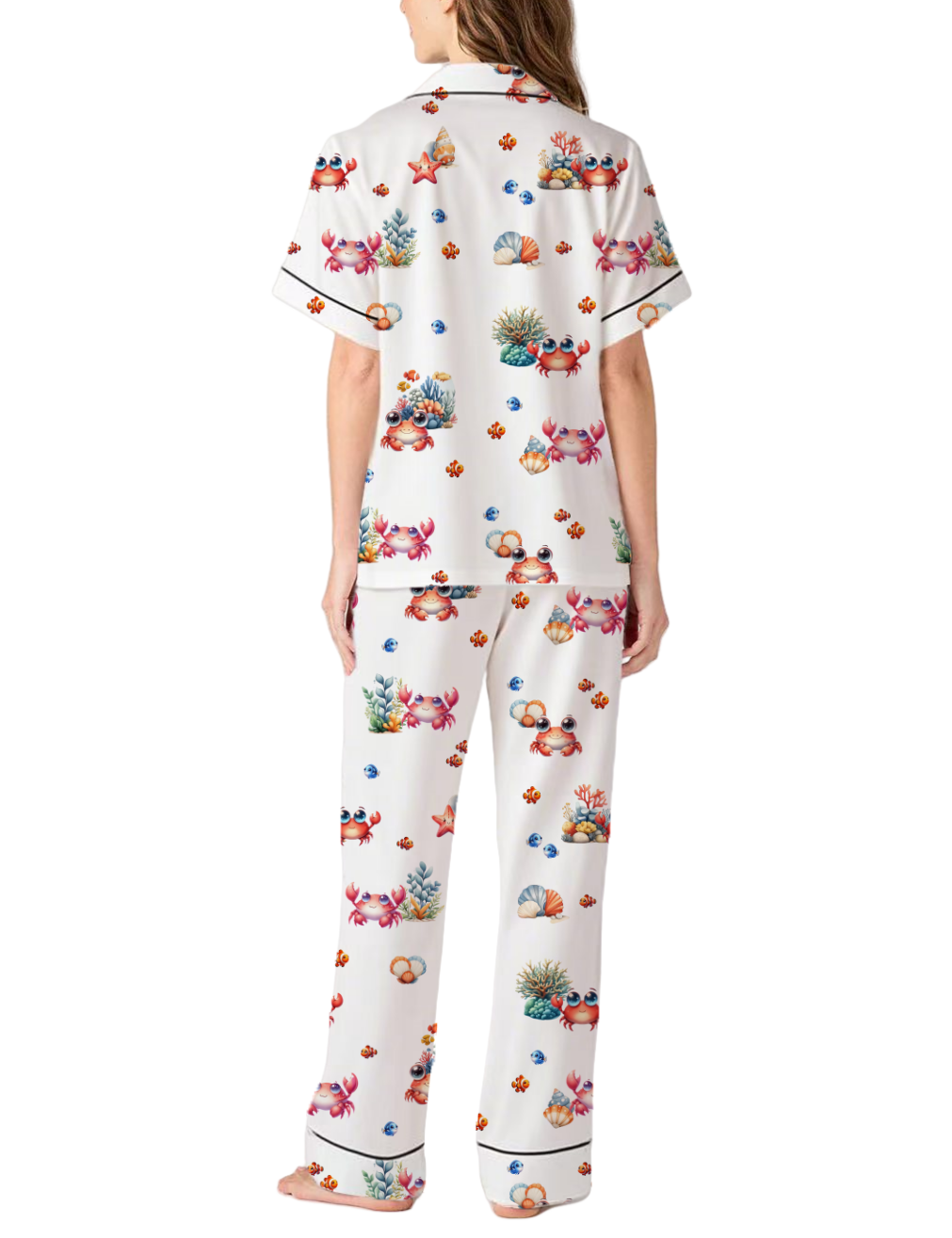Crab Silky Satin Pajama Pants Set For Women
