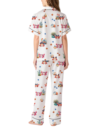 Crab Silky Satin Pajama Pants Set For Women