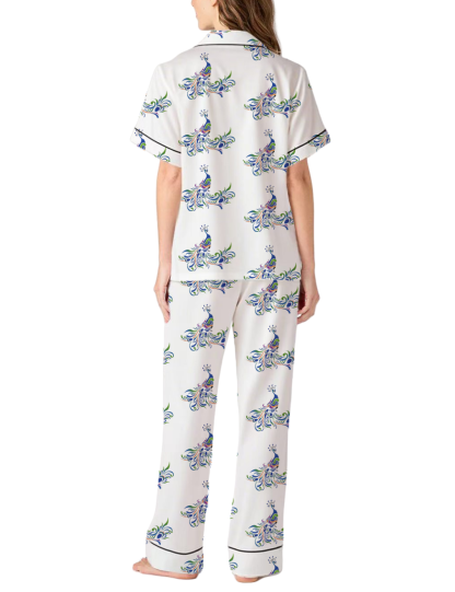 Peacock Silky Satin Pajama Pants Set For Women
