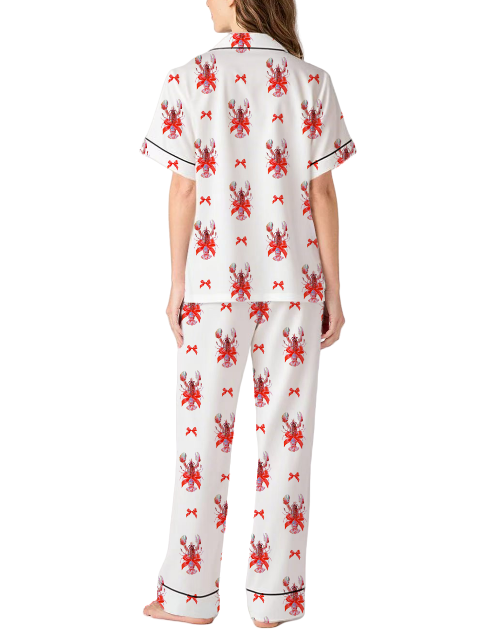 Coquette Lobster Silky Satin Pajama Pants Set For Women