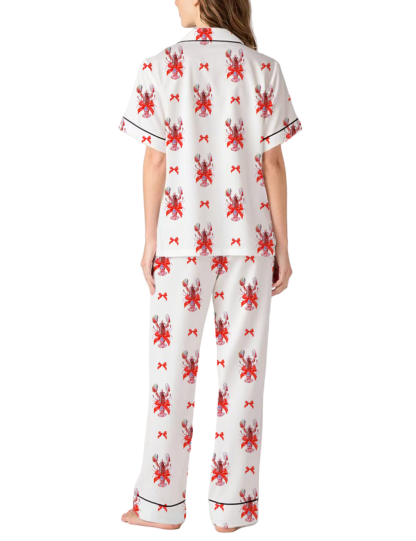 Coquette Lobster Silky Satin Pajama Pants Set For Women