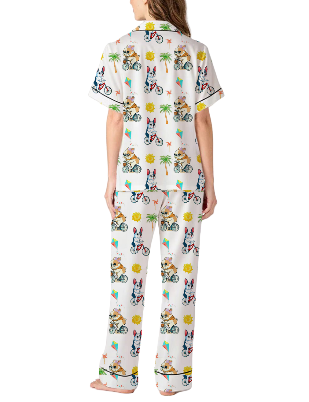 Funny French Bulldog Silky Satin Pajama Pants Set For Women
