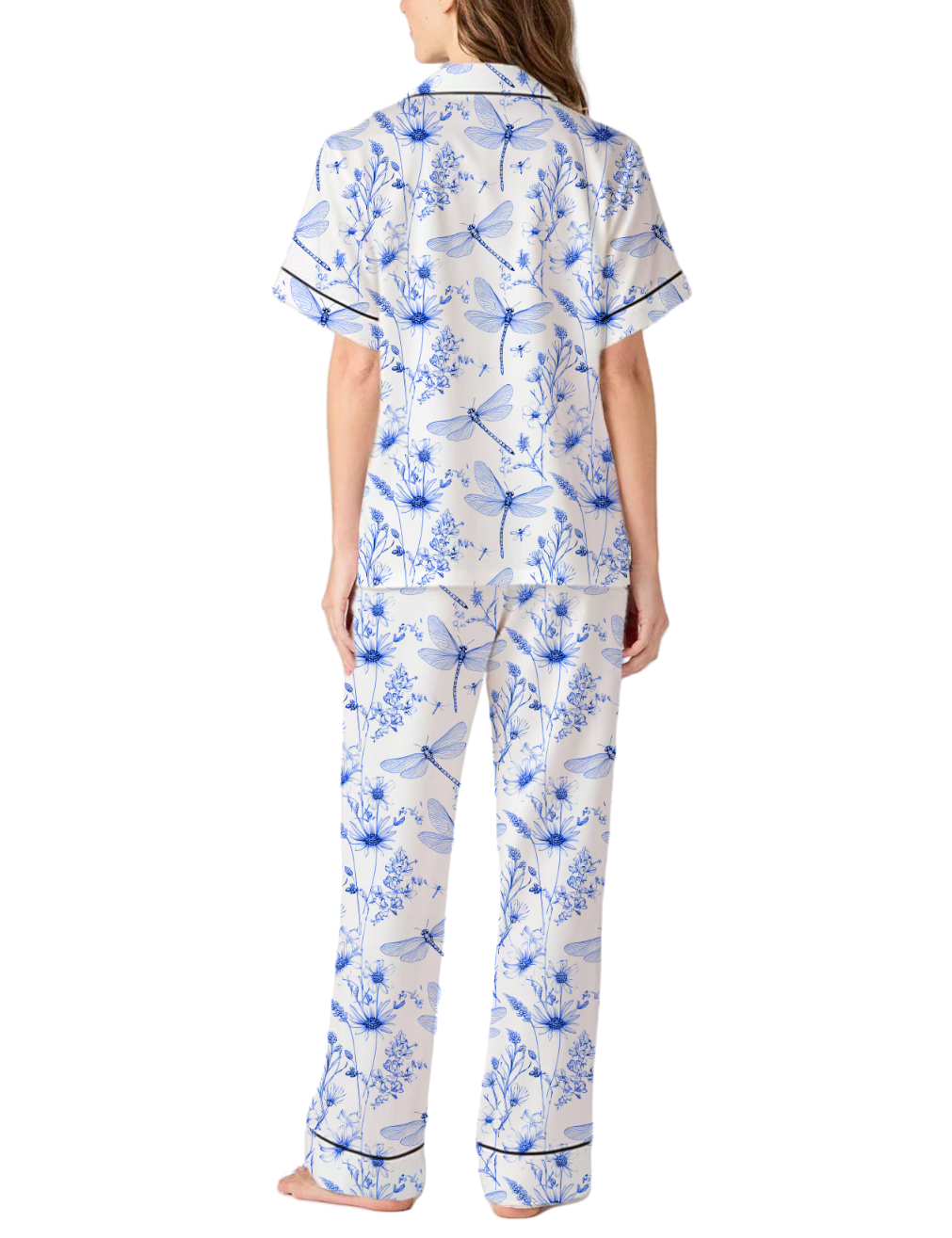 Dragonfly Silky Satin Pajama Pants Set For Women