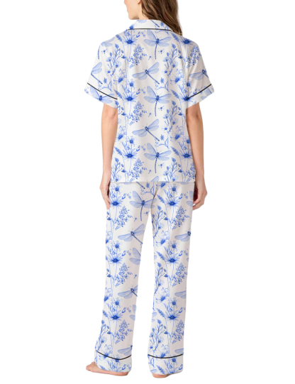 Dragonfly Silky Satin Pajama Pants Set For Women