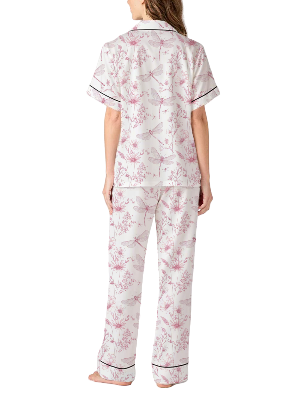 Dragonfly Silky Satin Pajama Pants Set For Women