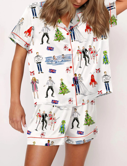 Love Actually Christmas Silky Satin Pajama Set For Women