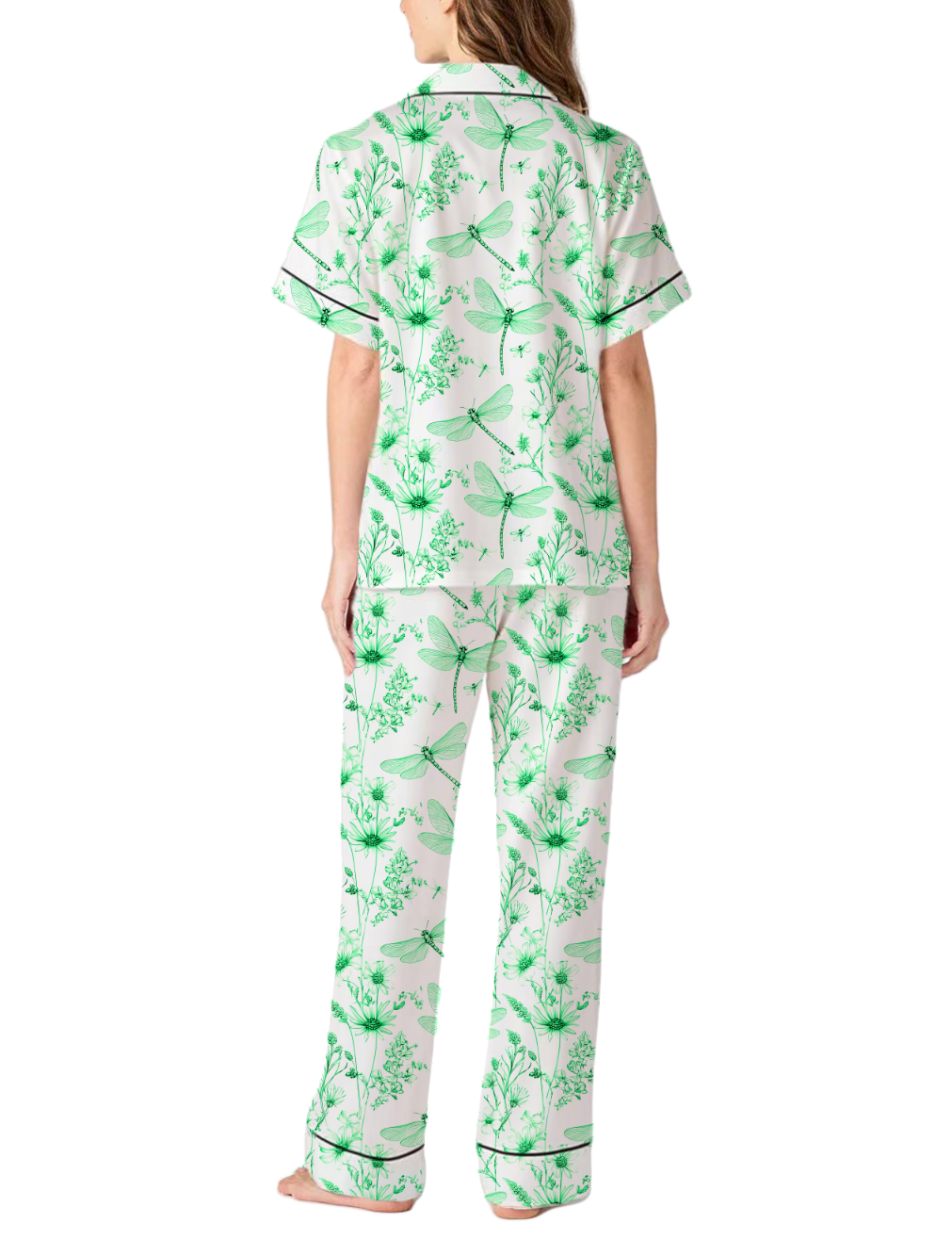 Dragonfly Silky Satin Pajama Pants Set For Women
