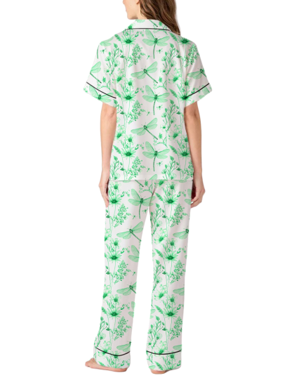 Dragonfly Silky Satin Pajama Pants Set For Women