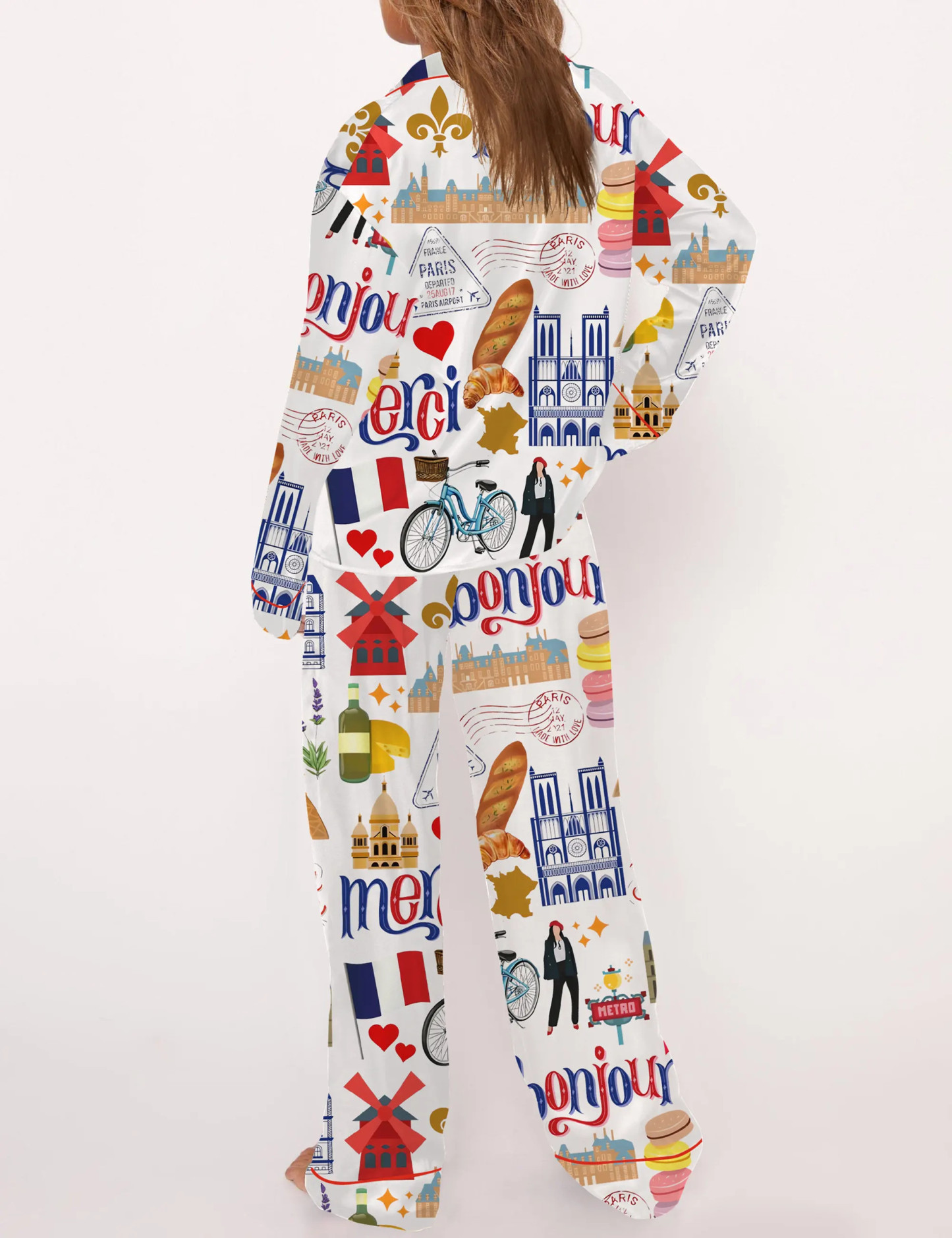 Paris Travel Satin Pajama Set For Women