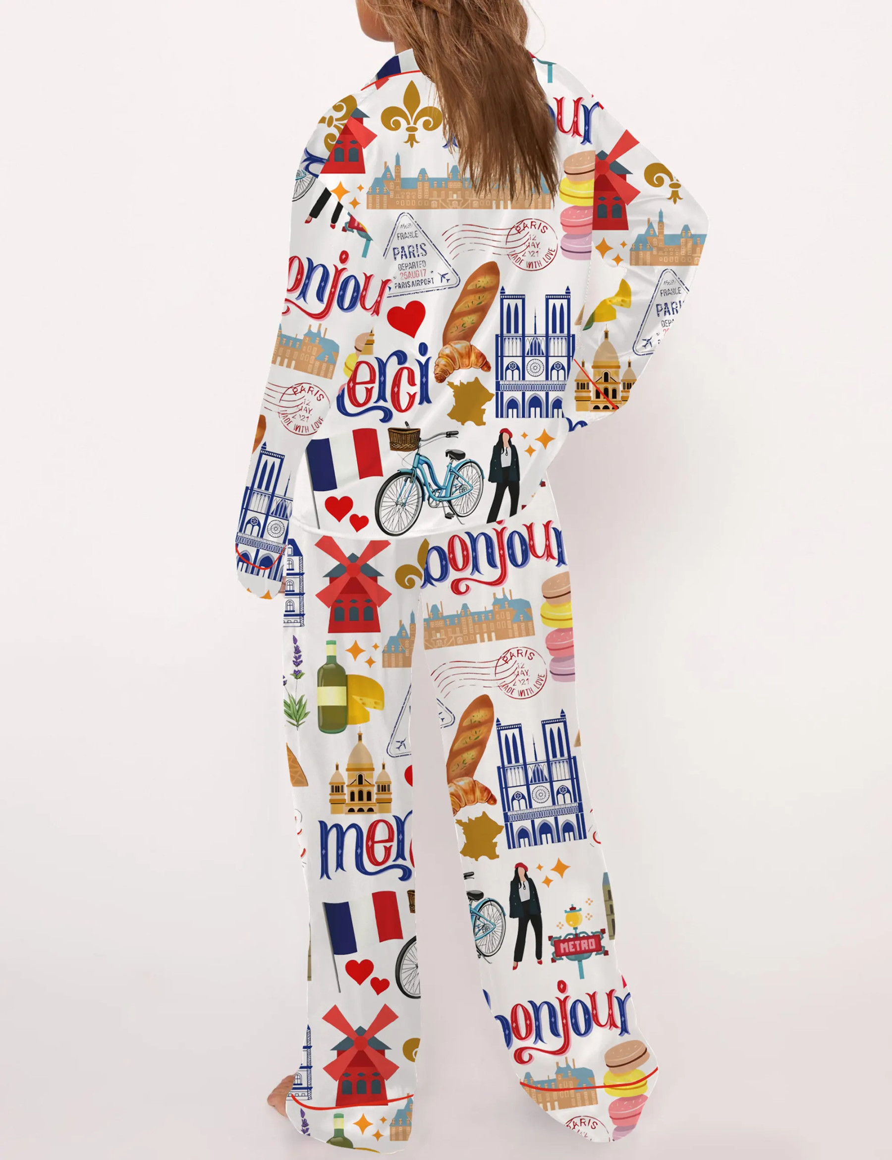 Paris Travel Satin Pajama Set For Women