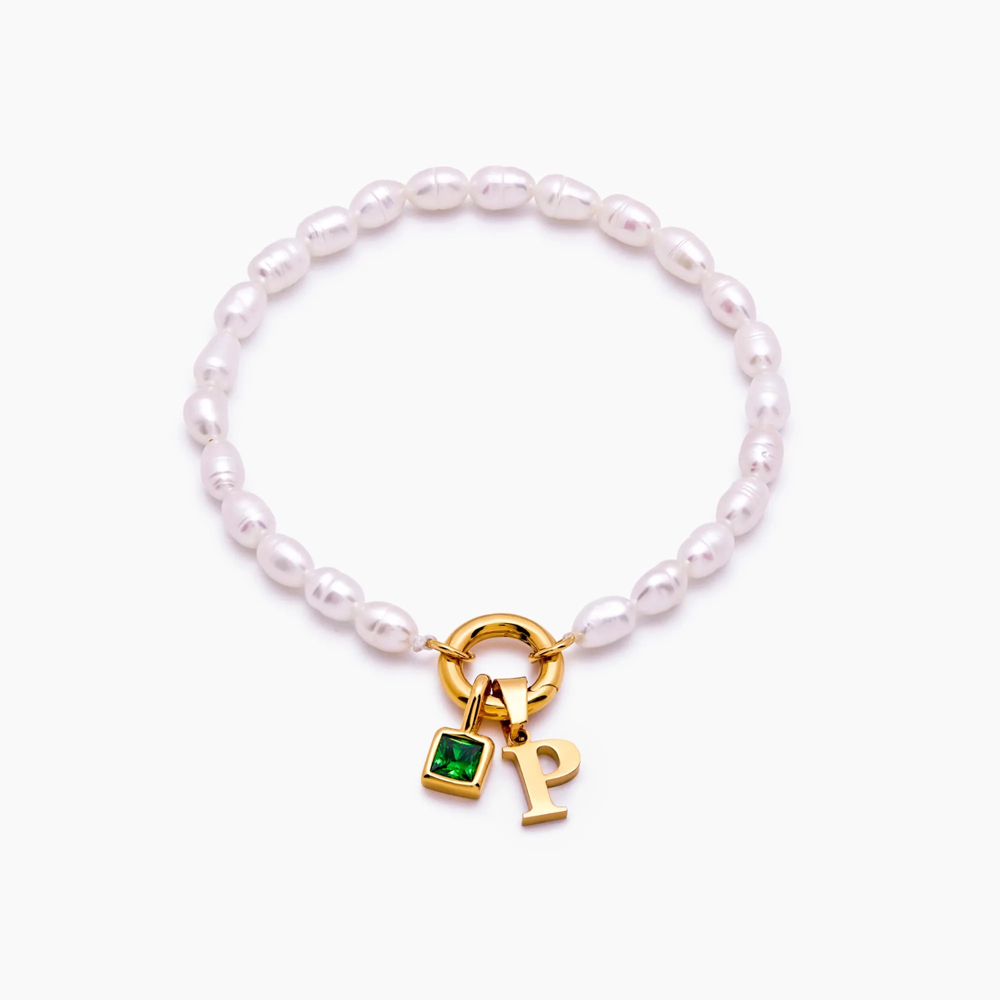 Pearl Birthstone Cross Charm Bracelet