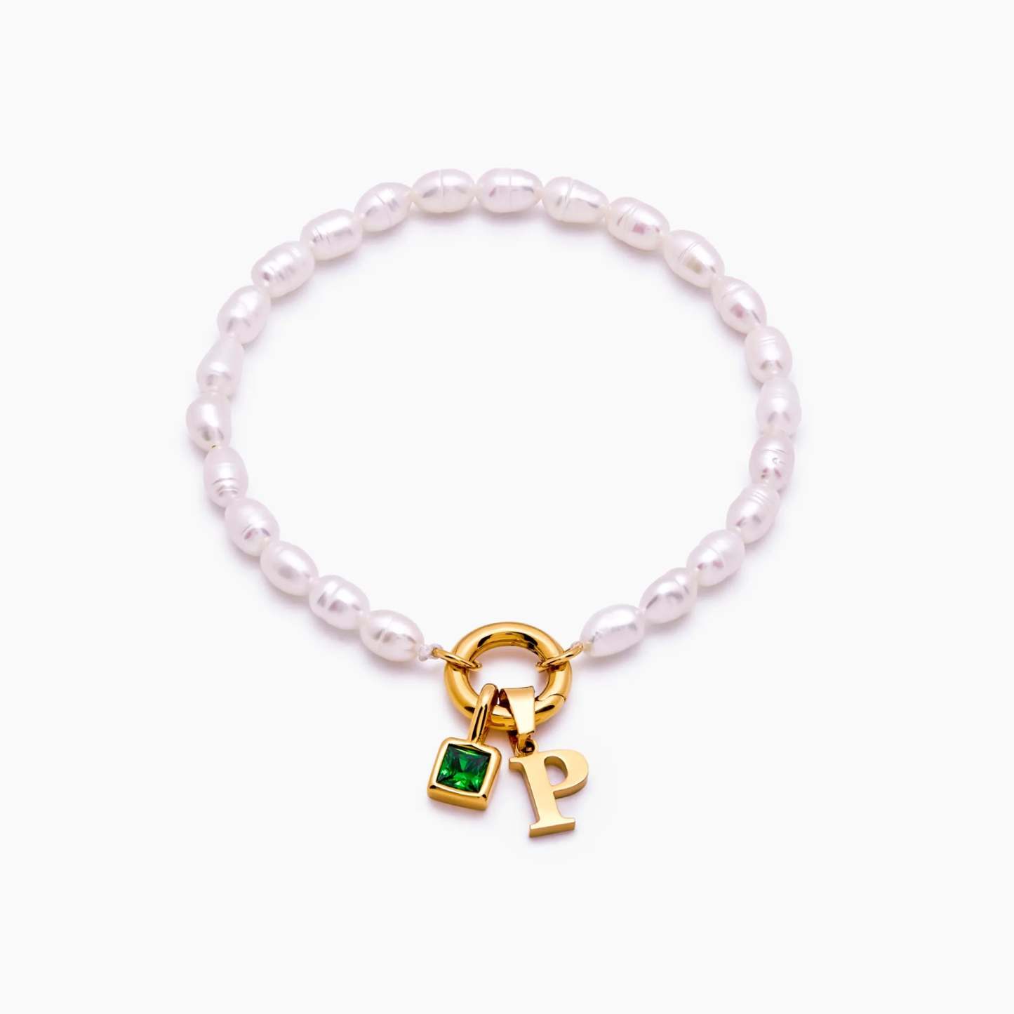 Pearl Birthstone Cross Charm Bracelet