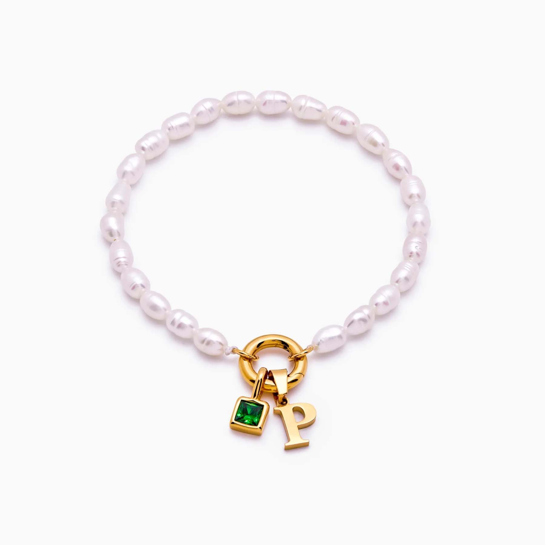 Pearl Birthstone Cross Charm Bracelet