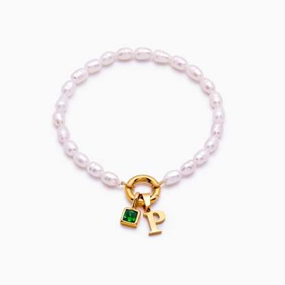 Pearl Birthstone Cross Charm Bracelet