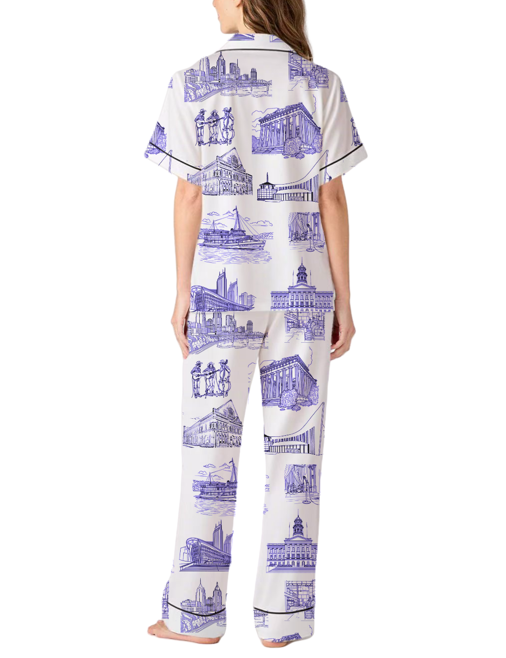 Nashville Toile Silky Satin Pajama Pants Set For Women