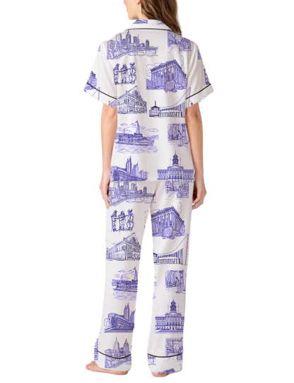 Nashville Toile Silky Satin Pajama Pants Set For Women