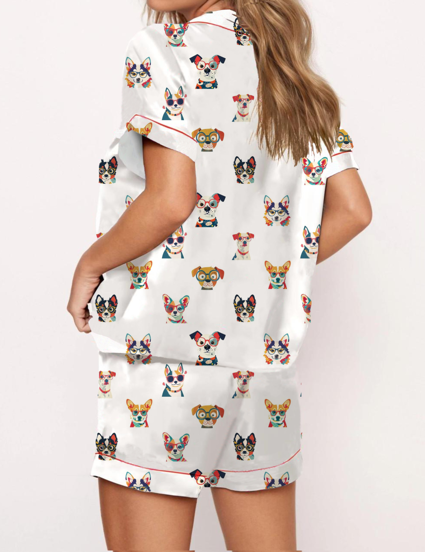 Cool Dog Pattern Satin Pajama Short Set